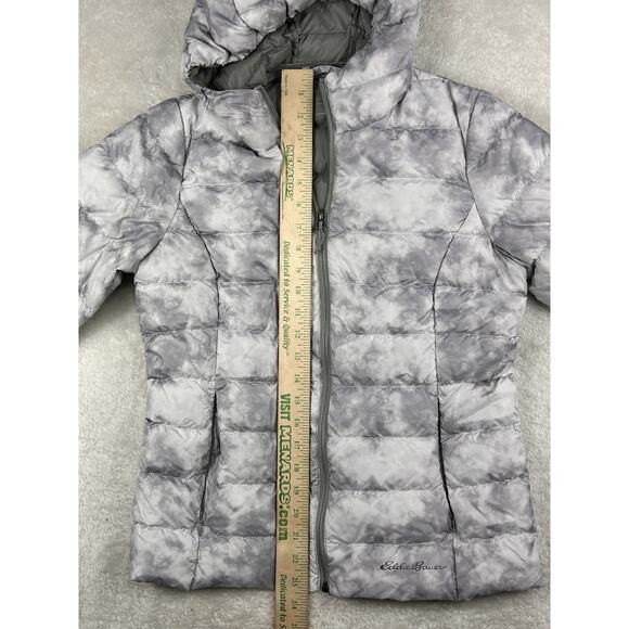 Eddie Bauer EB650 Down Puffer Jacket Womens PXS White Splatter Hooded Parka Coat - Picture 5 of 8